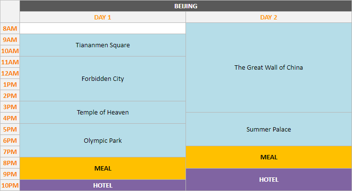 Schedule - Beijing, 2 days