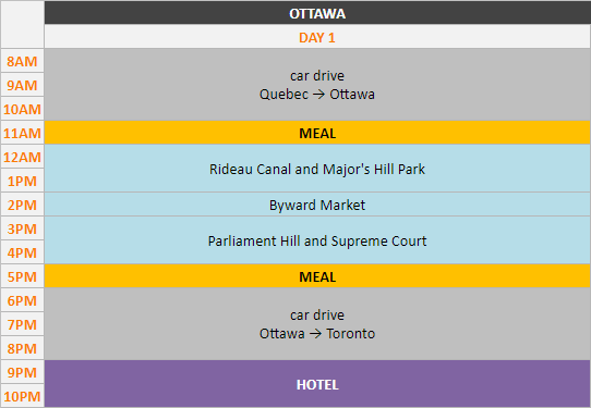 Schedule - Ottawa, 7 hours