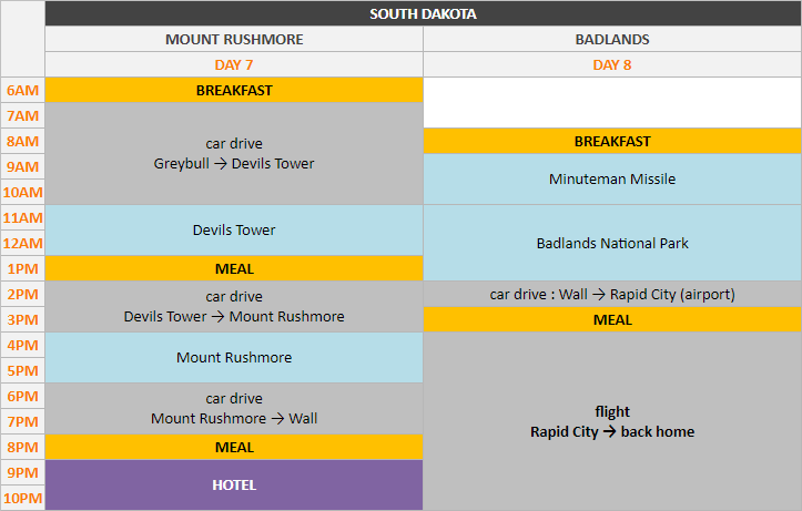 Schedule - South Dakota - Mount Rushmore and Badlands National Park
